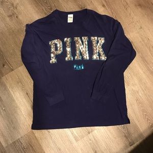 VS PINK Brand Navy Long Sleeve Bling Shirt